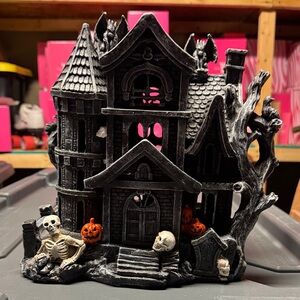 Pink Zebra Black and Orange Haunted House Ornament